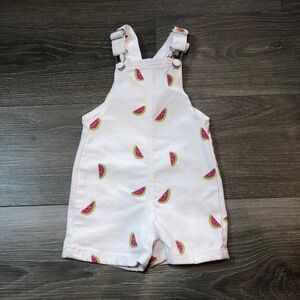 Primark Cares Watermelon Print White Denim Overalls Baby Girl Size 9-12 Months